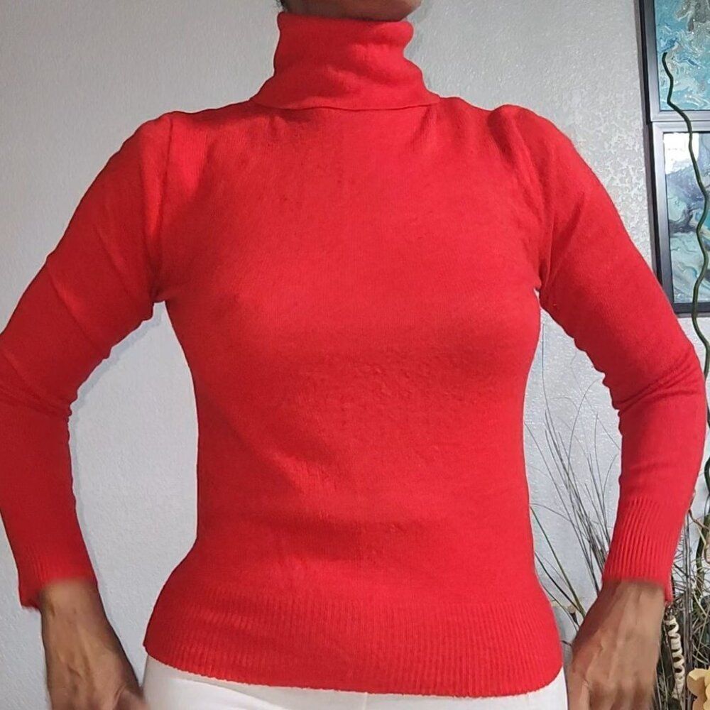 100% Mirelle Acrylic Vintage Red Turtleneck Size S/M